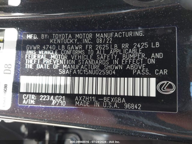 Lexus Es 300h Ultra Luxury 2022 58AFA1C15NU025904 Image 9