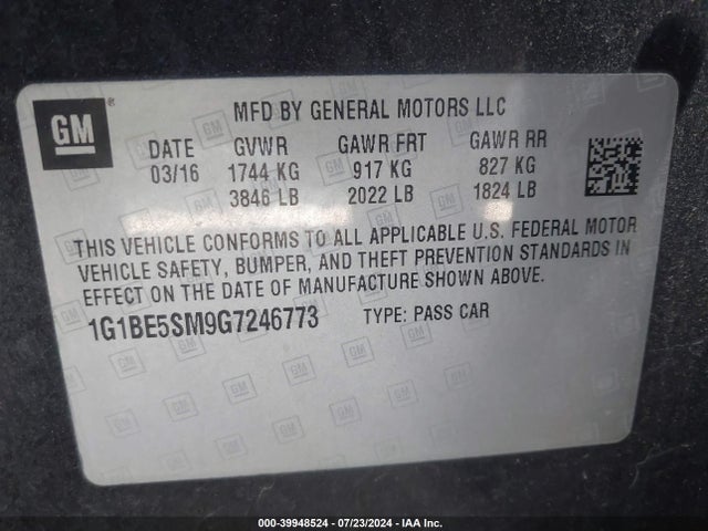 Chevrolet Cruze Lt Auto 2016 1G1BE5SM9G7246773 Image 9