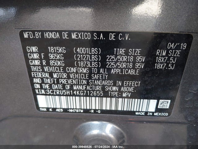 3CZRU5H14KG712655 Honda HR-V SPORT