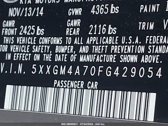 KIA Optima Lx 2015 5XXGM4A70FG429054 Image 9