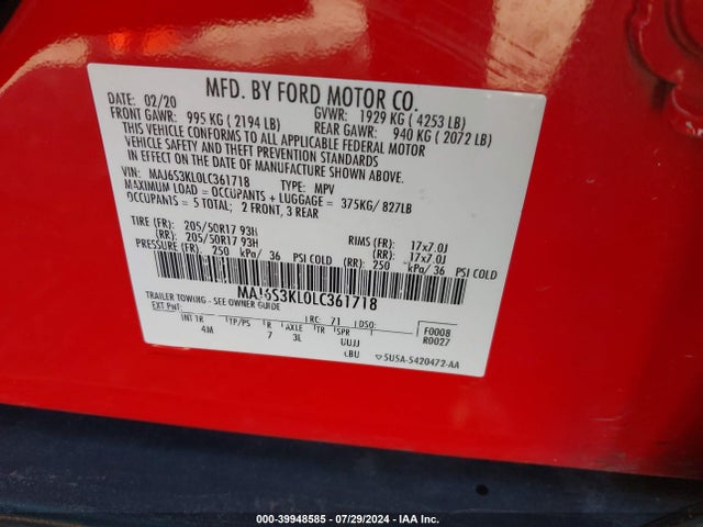 MAJ6S3KL0LC361718 Ford Ecosport Titanium