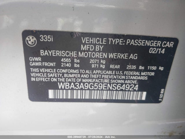 WBA3A9G59ENS64924 BMW 335i