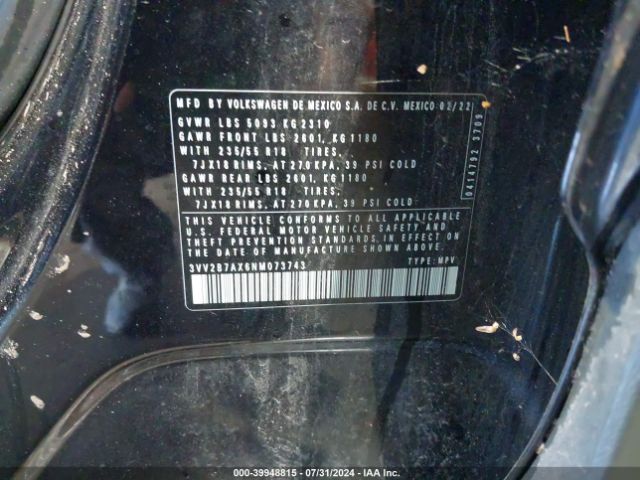 3VV2B7AX6NM073743 Volkswagen Tiguan 2.0t Se