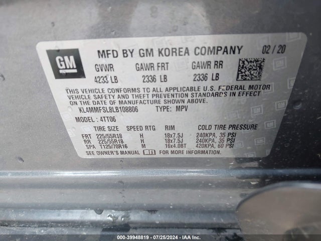KL4MMFSL8LB108806 Buick Encore Gx Fwd Essence
