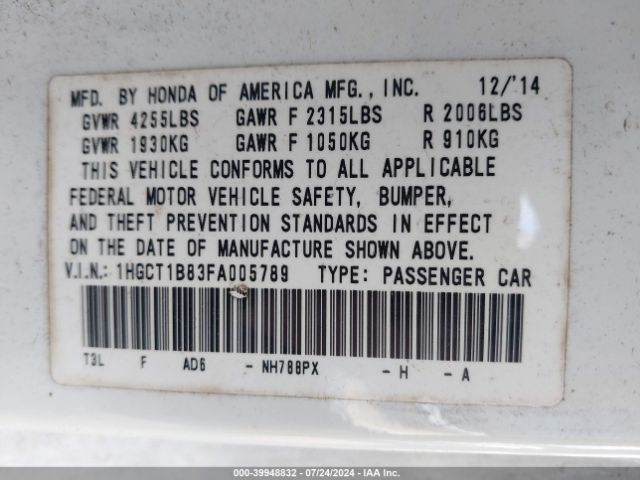 1HGCT1B83FA005789 Honda Accord Ex-l