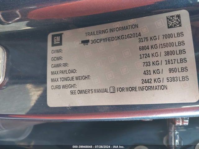 Chevrolet Silverado 1500 Lt Trail Boss 2019 3GCPYFED1KG162014 Image 9