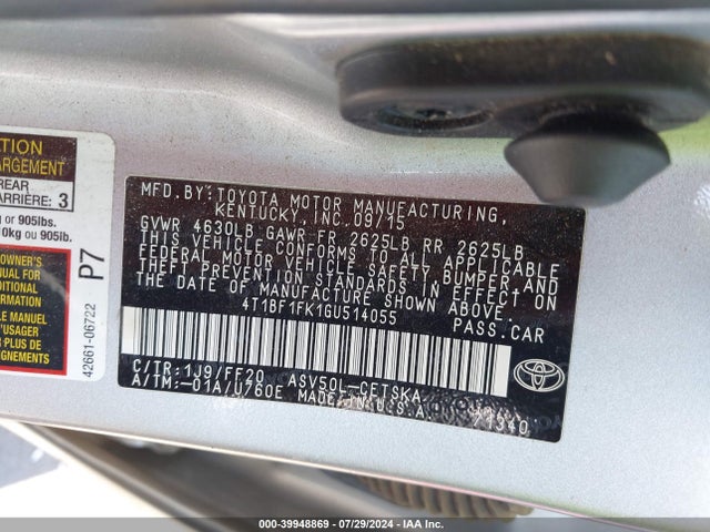 Toyota CAMRY SE 2016 4T1BF1FK1GU514055 Image 9