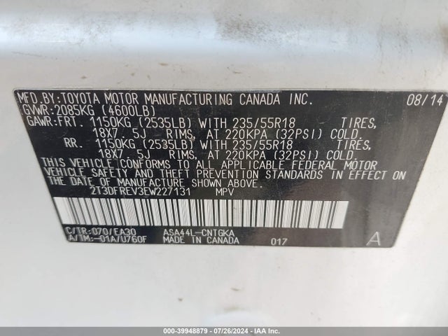 Toyota Rav4 Limited 2014 2T3DFREV3EW227131 Image 9