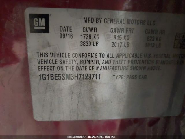 1G1BE5SM3H7129711 Chevrolet Cruze Lt Auto