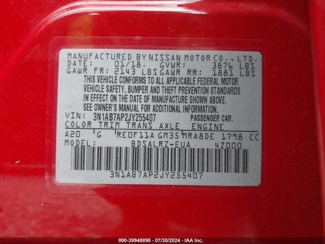 Nissan SENTRA SR 2018 3N1AB7AP2JY255407 Image 9