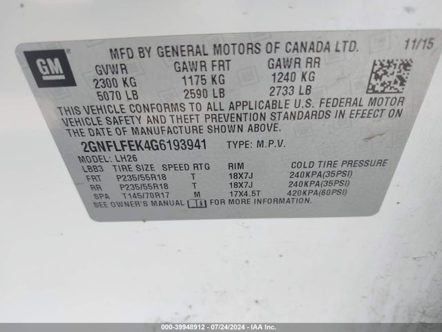 Chevrolet EQUINOX LT 2016 2GNFLFEK4G6193941 Image 9