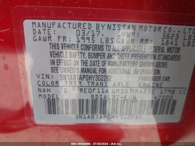 Nissan SENTRA SV 2017 3N1AB7AP0HY302282 Image 9