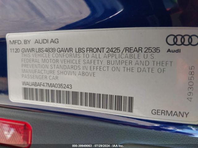 WAUABAF47MA035243 Audi A4 Premium 40 Tfsi Quattro S Tronic