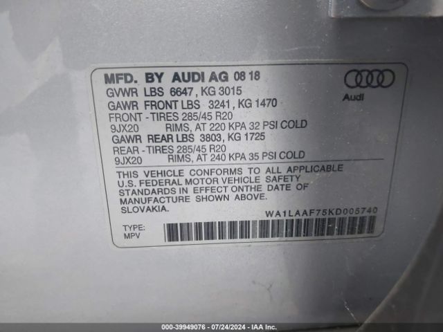 WA1LAAF75KD005740 Audi Q7 55 Premium/55 Se Premium