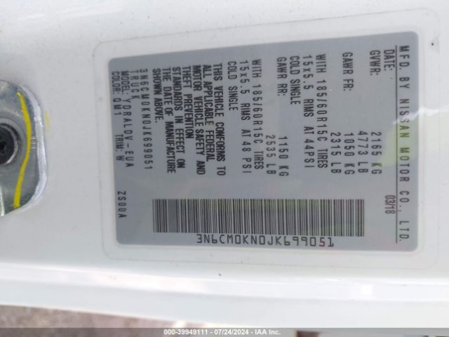 3N6CM0KN0JK699051 Nissan Nv200 S