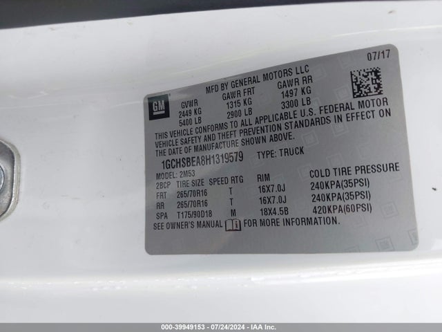 Chevrolet Colorado Wt 2017 1GCHSBEA8H1319579 Image 9