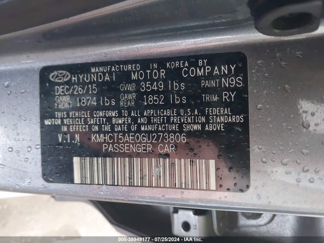 Hyundai ACCENT SE 2016 KMHCT5AE0GU273806 Image 9