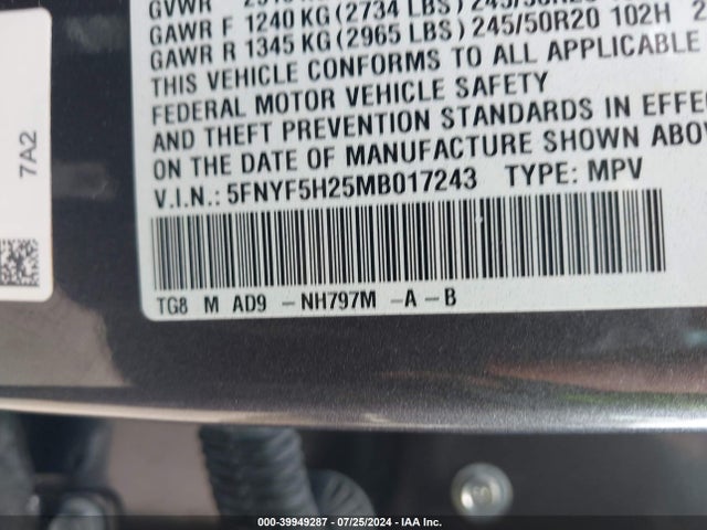 Honda Pilot 2wd Special Edition 2021 5FNYF5H25MB017243 Image 9
