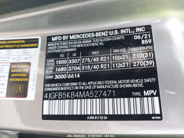 4JGFB5KB4MA527471 Mercedes-Benz Gle 450 4matic