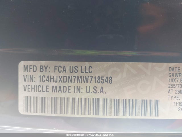 1C4HJXDN7MW718548 Jeep Wrangler Unlimited Sport Altitude 4x4