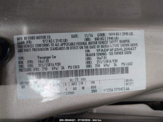1FADP3F25HL206437 Ford FOCUS SE