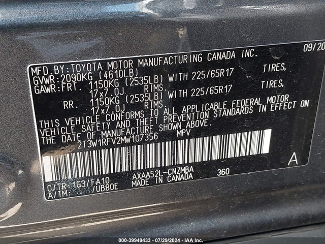 Toyota Rav4 Xle 2021 2T3W1RFV2MW107356 Image 9