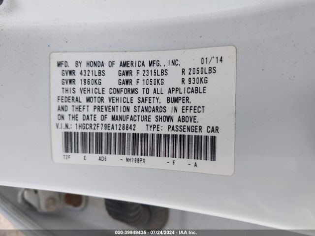 1HGCR2F79EA128842 Honda ACCORD EX