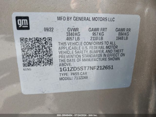 1G1ZD5ST7NF212651 Chevrolet Malibu Fwd Lt
