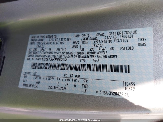 Ford F-150 Xlt 2018 1FTNF1EG7JKF56232 Image 9
