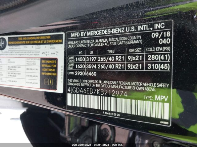 4JGDA6EB7KB212974 Mercedes-Benz Amg Gle 43 4matic