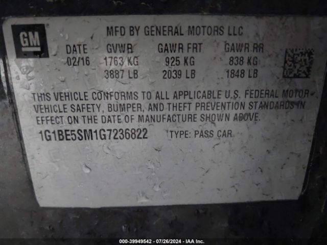 1G1BE5SM1G7236822 Chevrolet Cruze Lt Auto