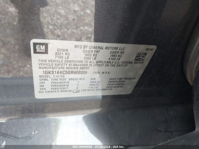 1GKS1AKC5GR468089 GMC YUKON SLE