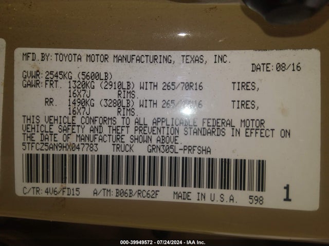 5TFCZ5AN9HX047783 Toyota Tacoma Trd Off Road
