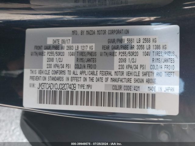 JM3TCADY0J0207409 Mazda Cx-9 Grand Touring