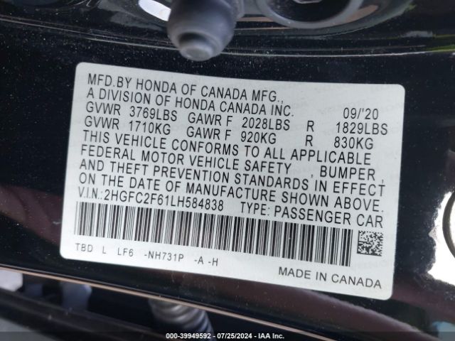 2HGFC2F61LH584838 Honda Civic Lx