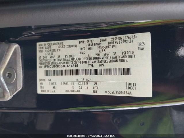 Ford ESCAPE SE 2018 1FMCU9GD8JUA14815 Image 9