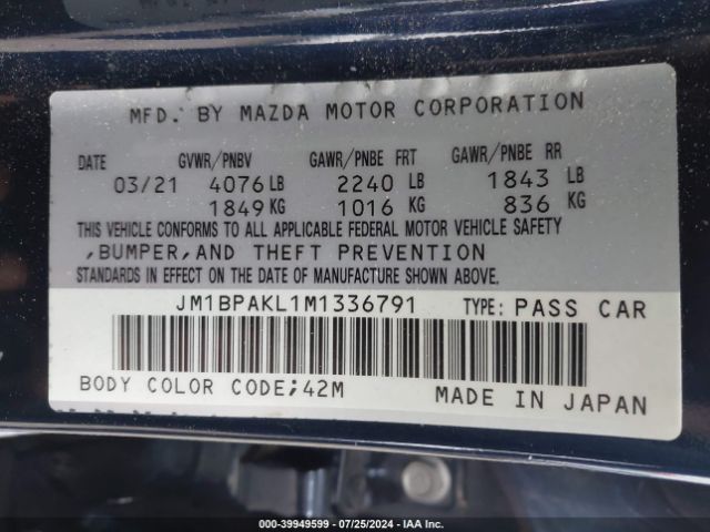 JM1BPAKL1M1336791 Mazda Mazda3 Select