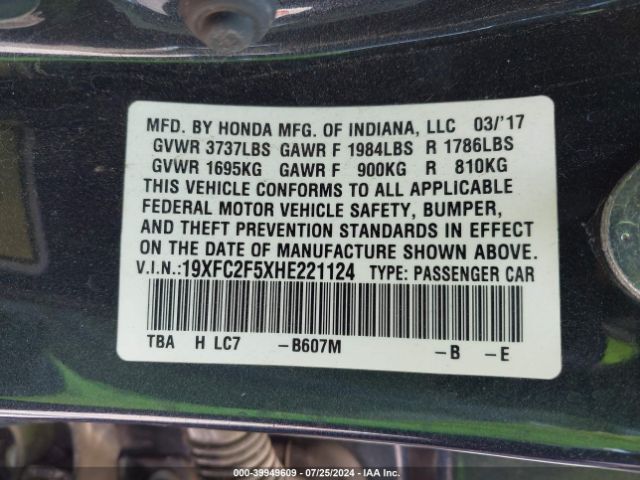 19XFC2F5XHE221124 Honda Civic Lx