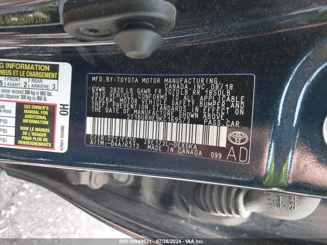 Toyota COROLLA SE 2019 2T1BURHE9KC169573 Image 9