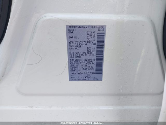 5N1DR2MM3HC640290 Nissan Pathfinder Platinum