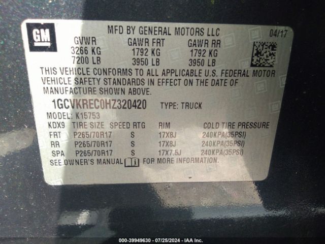1GCVKREC0HZ320420 Chevrolet Silverado 1500 1lt