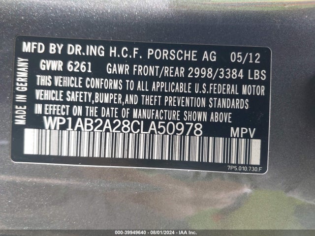 2012 PORSCHE CAYENNE WP1AB2A28CLA50978 Photo 8