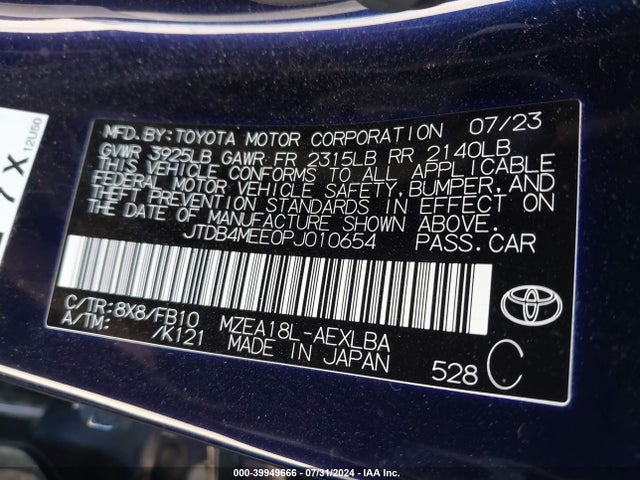 Toyota COROLLA LE 2023 JTDB4MEE0PJ010654 Image 9
