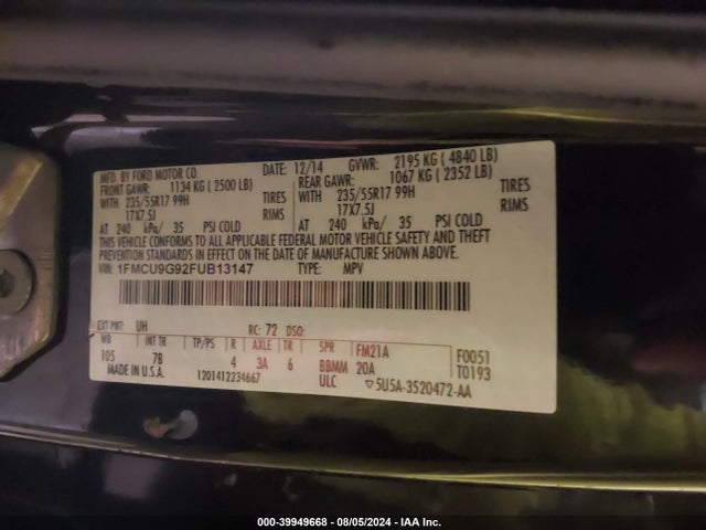 Ford ESCAPE SE 2015 1FMCU9G92FUB13147 Image 9