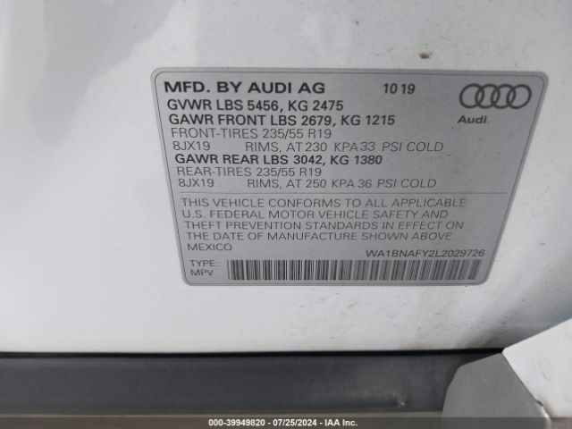 WA1BNAFY2L2029726 Audi Q5 Premium Plus 45 Tfsi Quattro S Tronic