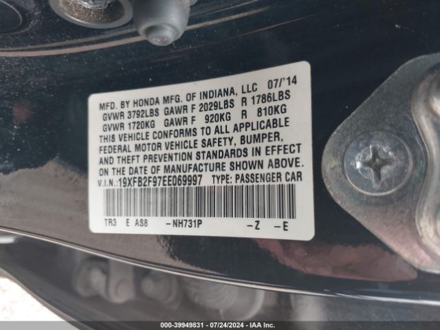 19XFB2F97EE069997 Honda Civic Ex-l