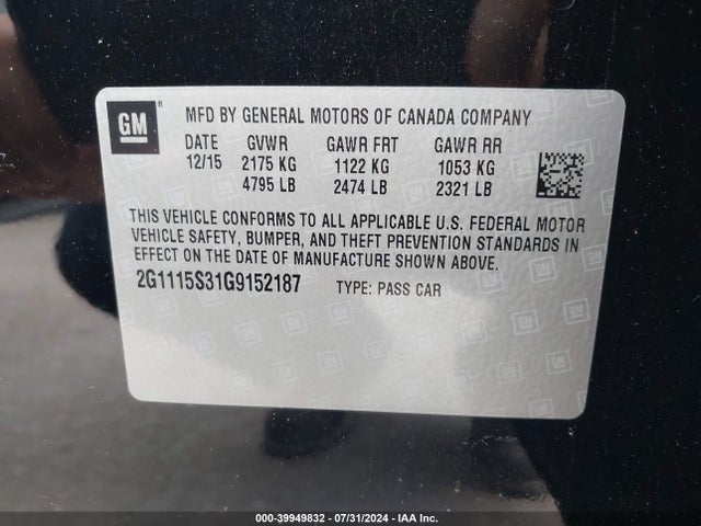 Chevrolet Impala 2lt 2016 2G1115S31G9152187 Image 9