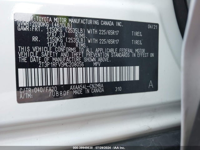 Toyota Rav4 Xle 2021 2T3P1RFV5MC208056 Image 9
