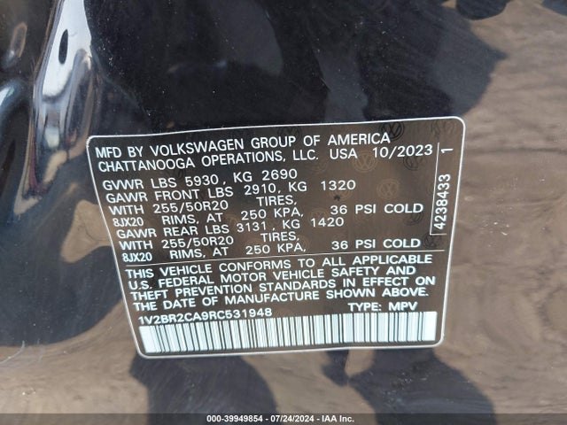 1V2BR2CA9RC531948 Volkswagen Atlas 2.0t Sel