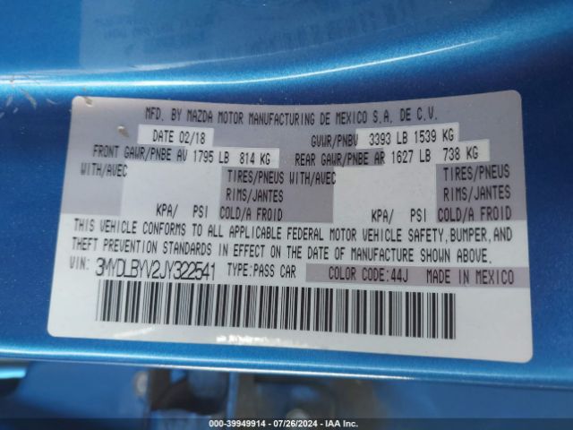 3MYDLBYV2JY322541 Toyota YARIS IA